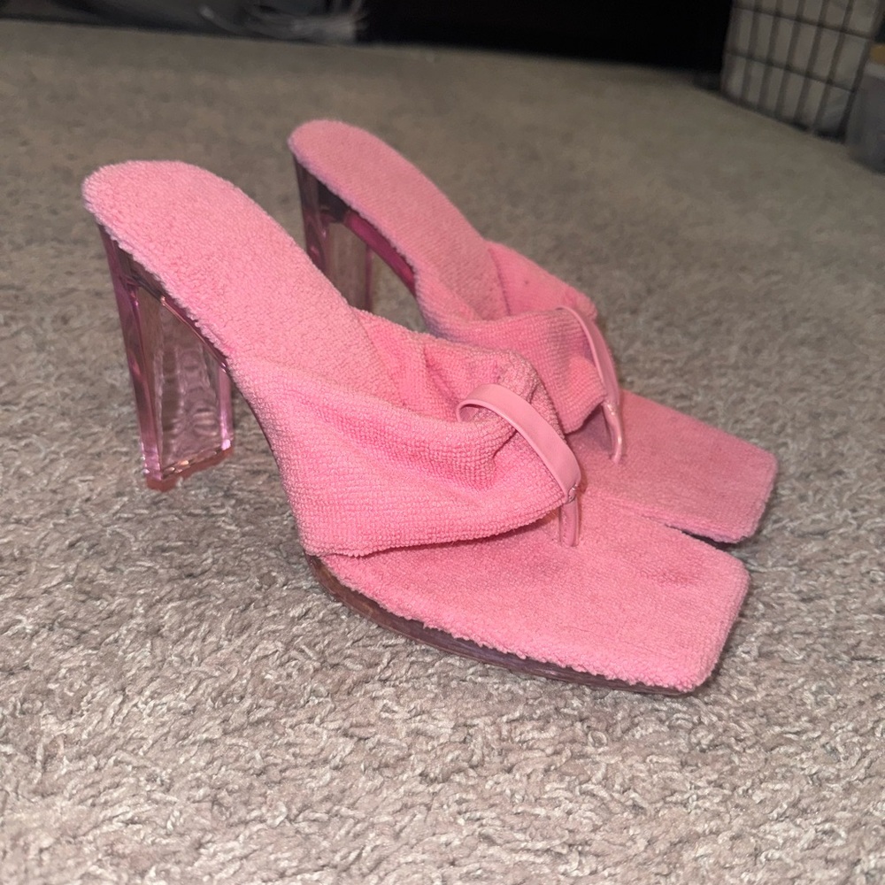 Pink Terry Thong Heeled Sandals